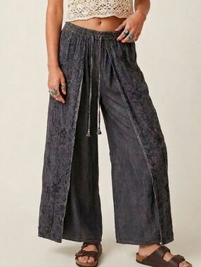 Boho Split Front Pants Embroidery Fairy Hippie Beach Free Size Fits Large Sarong